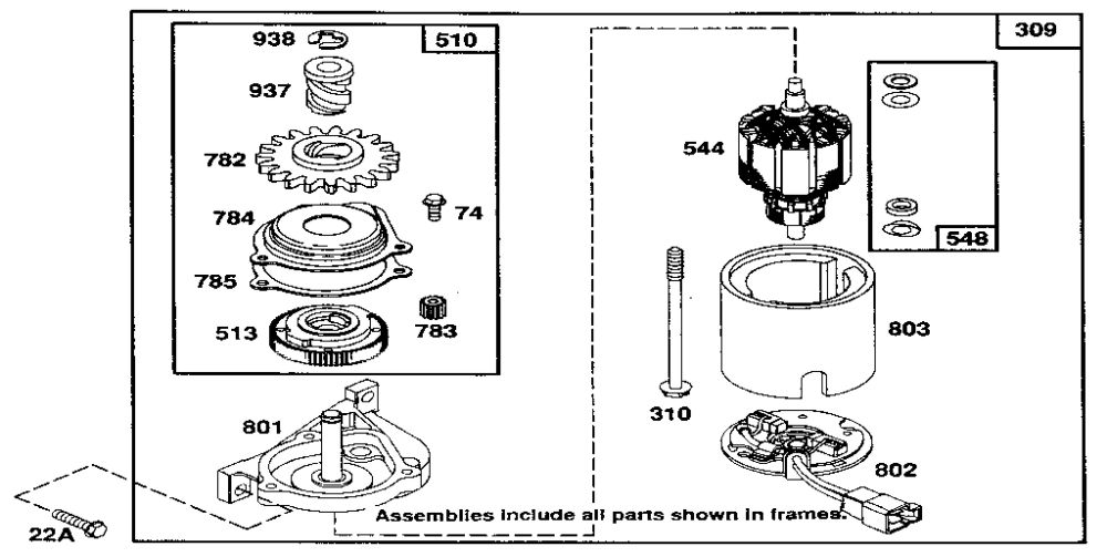 Starter Motor Diagram and Parts List for 122700  Briggs and Stratton Engine